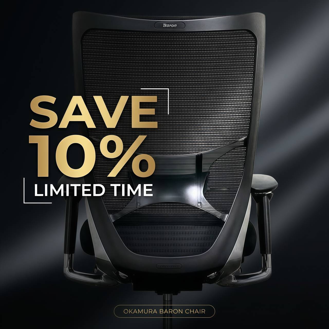 オカムラ バロンチェアシリーズ オフィスシーティング［アジャストアーム］ CP85BS FPF1 ハイバック ランバーサポート付き ブラック 2018～2019年製 中古 ※SALE品