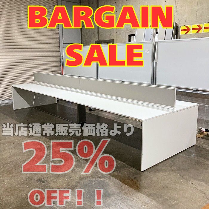 イトーキ インターリンクRシリーズ フリーアドレスデスク デスクトップパネル付き W4800×D1400×H720 本体：ホワイト/パネル：ライトグレー 2017～2018年製 中古 ※SALE品