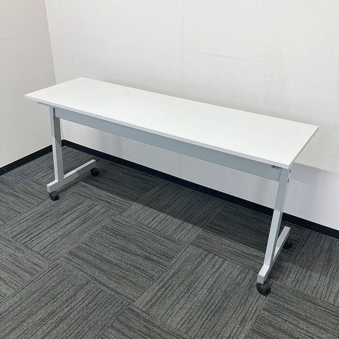 アイリスチトセ サイドスタックテーブル FC-S1545 W1500×D450×H700 天板：ライトグレー/脚：シルバー 中古 ➉ ※幕板なし